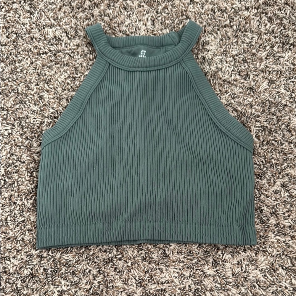 Aerie Green Ribbed Crop Tank Top